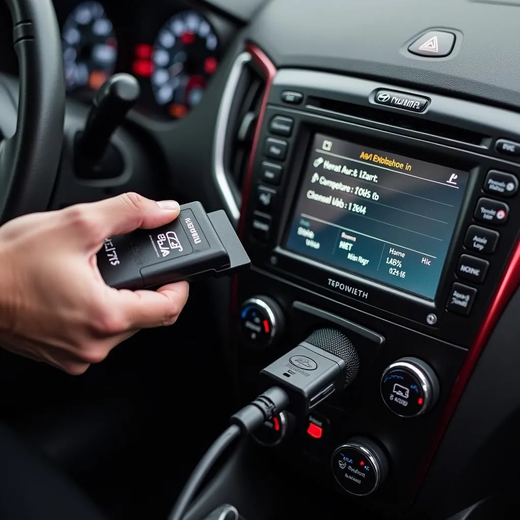 Hyundai Accent 2010 OBD-II Scanner Connected to Car