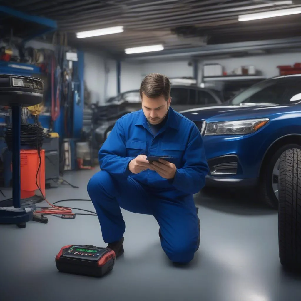 IDS Scan Tool used by a technician in a garage