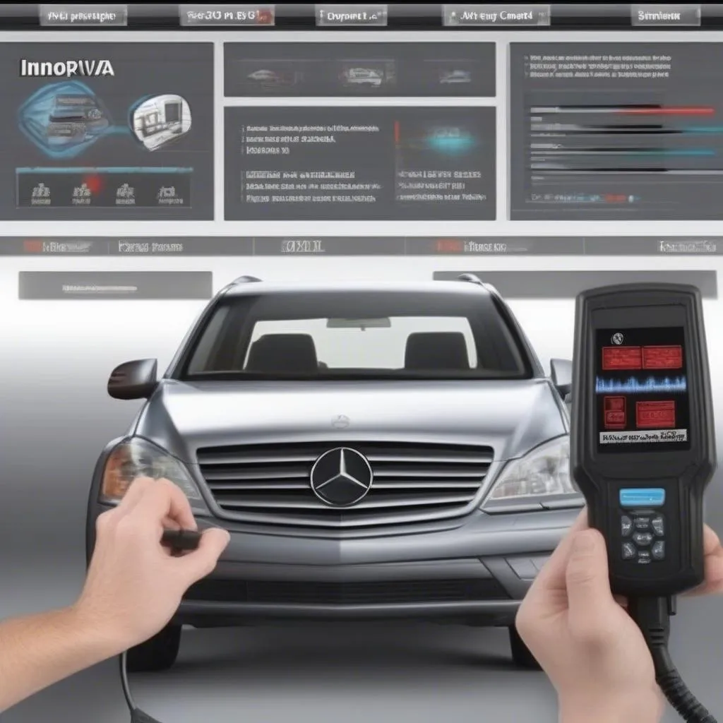 Innova 3130 scan tool CANOBD2 used for diagnosing a Mercedes-Benz vehicle