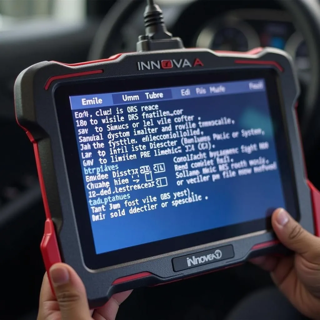 Innova 3160 SRS scan tool displaying error codes on its screen