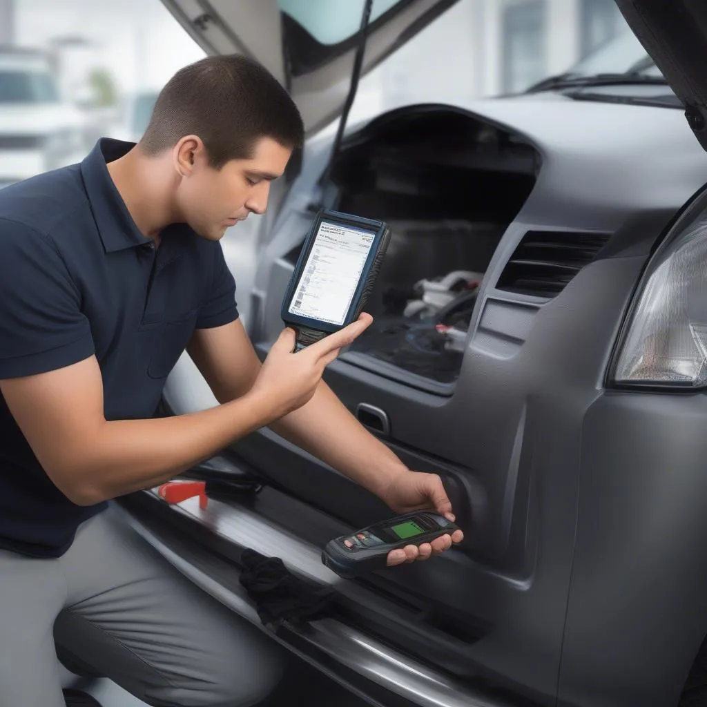 Mechanic using Innova 31603 Carscan ABS SRS Scan Tool to diagnose a vehicle