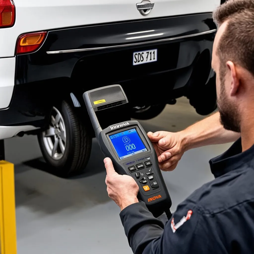 Mechanic using Innova SDS 7111 scanner