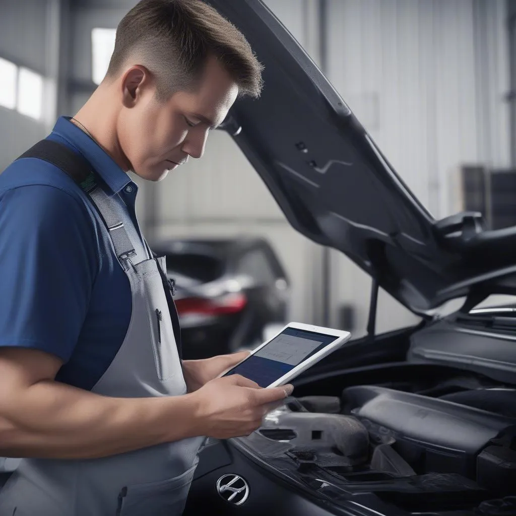 Mechanic using an Ioniq scan tool