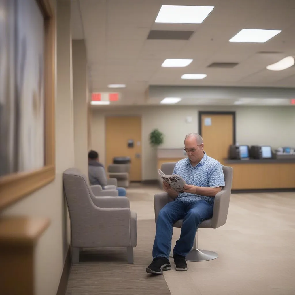 A man sitting in a waiting room at IU Health Urgent Care