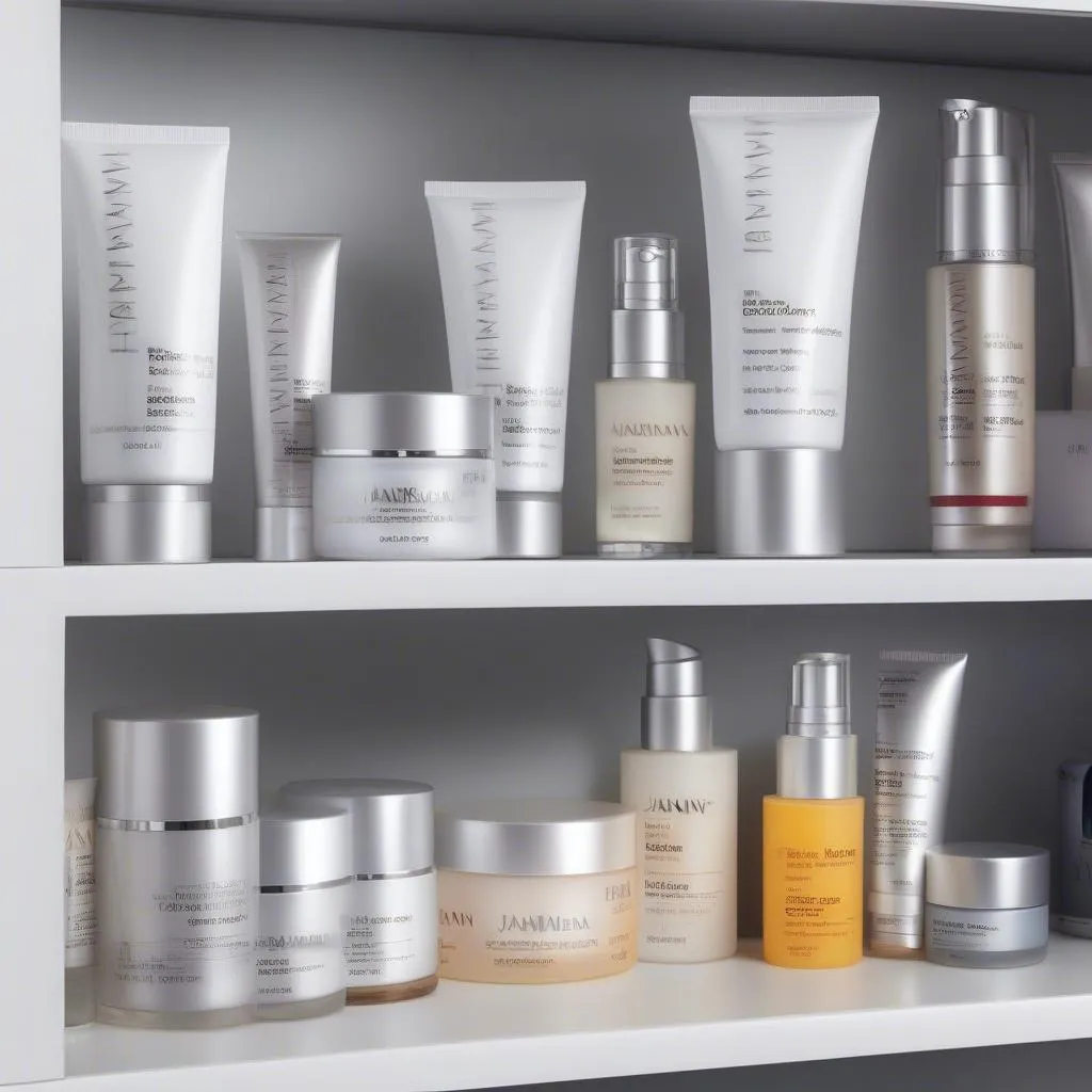 A shelf display of Jan Marini skincare products