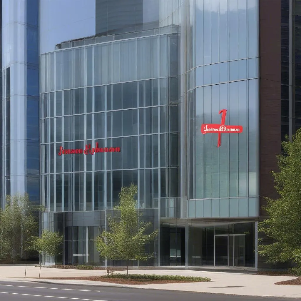 Modern office building with the Johnson & Johnson logo