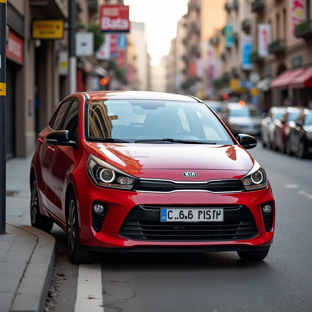 Kia Rio parked on a city street