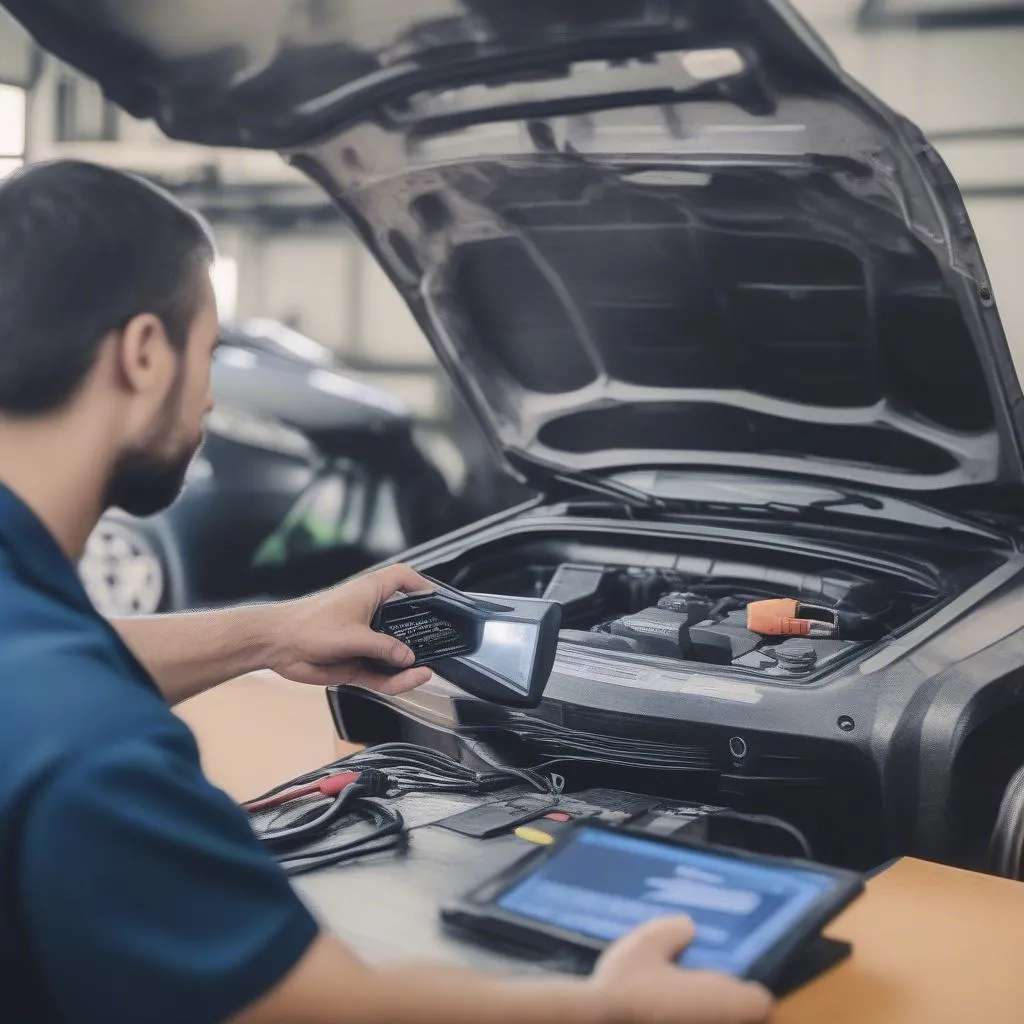 Laptop scan tool connected to a car's OBD-II port