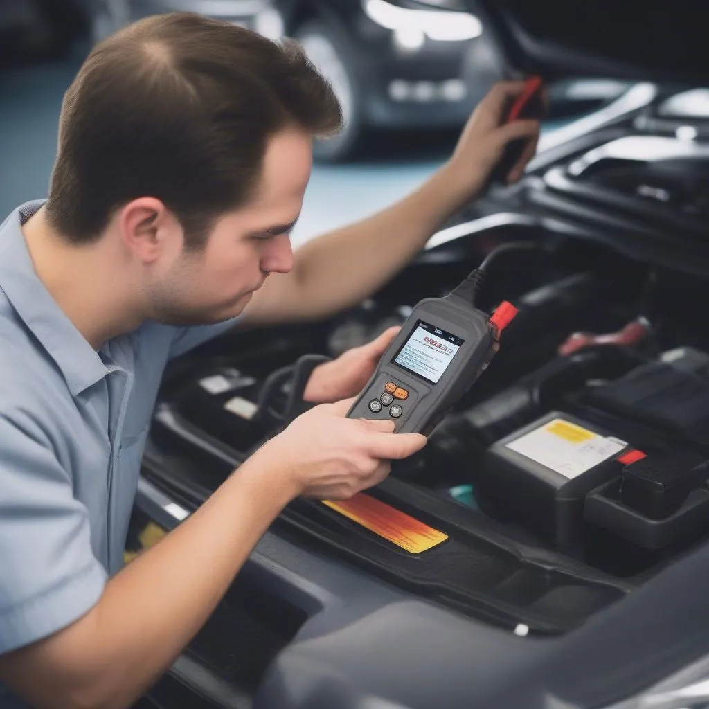 mechanic using launch obd2