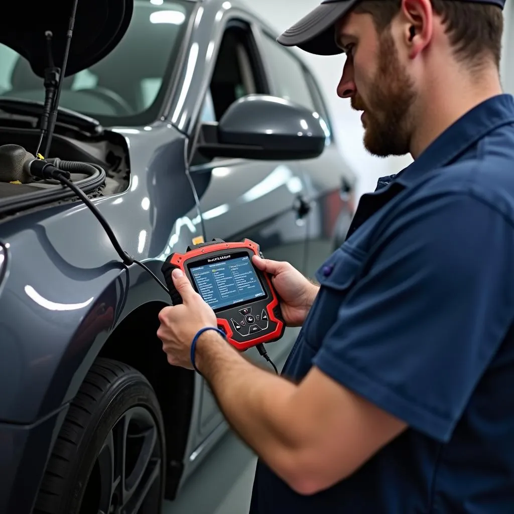 Launch Tech X431 Master being used to diagnose a car