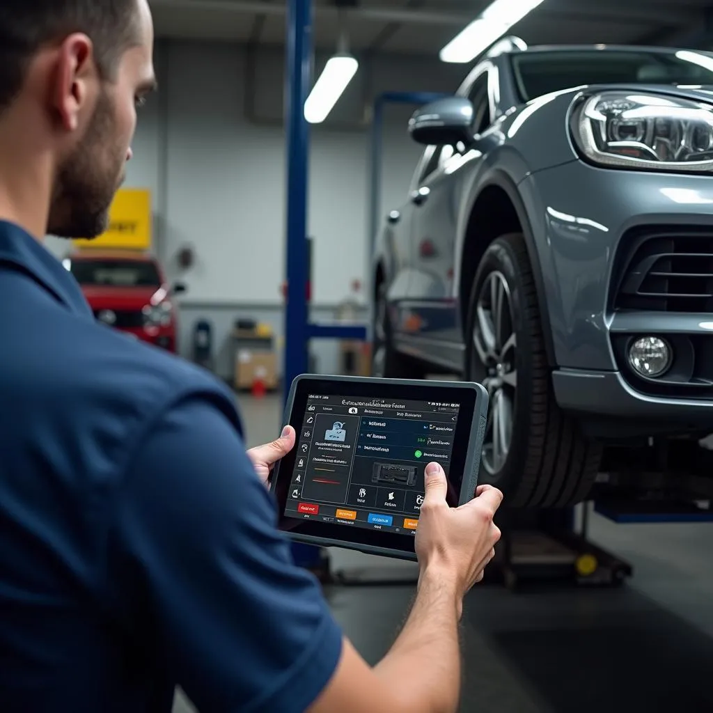 Mechanic Using Launch X431 Pro3s+ on a Car