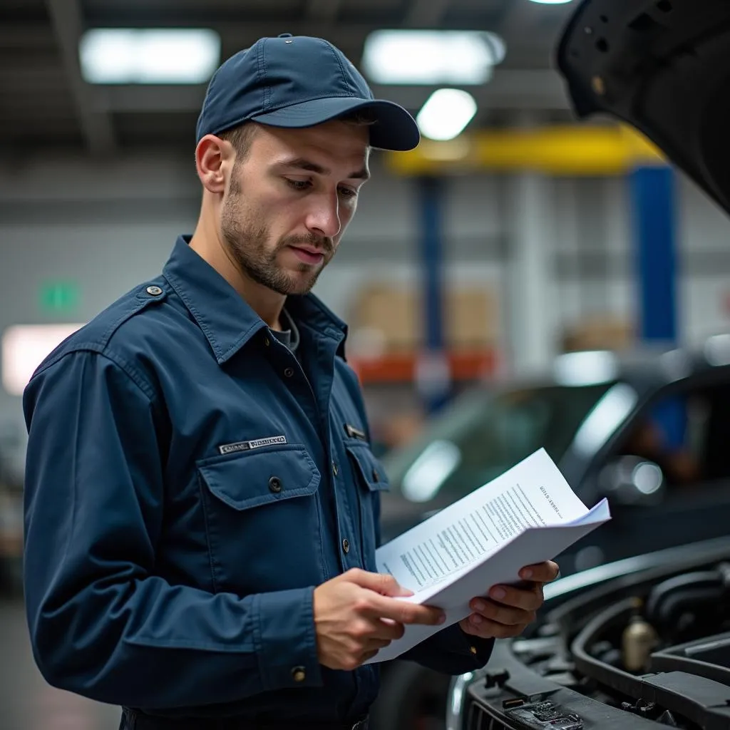 Mechanic evaluating a scan tool lease agreement