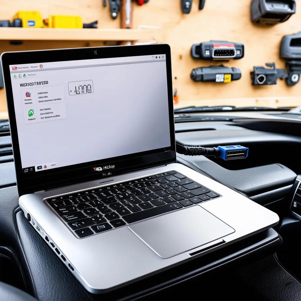 Laptop Connected to Car OBD Port