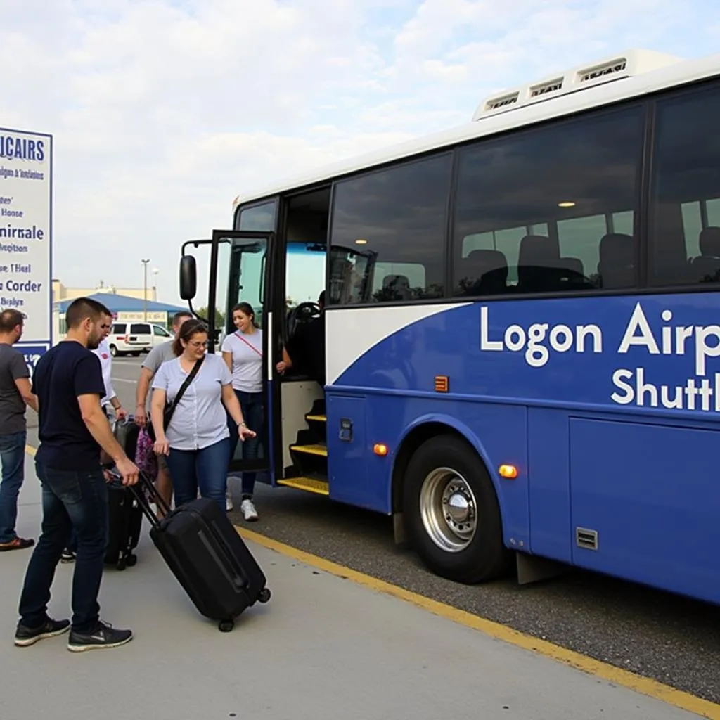 Passengers Boarding Rental Car Shuttle at Logan Airport