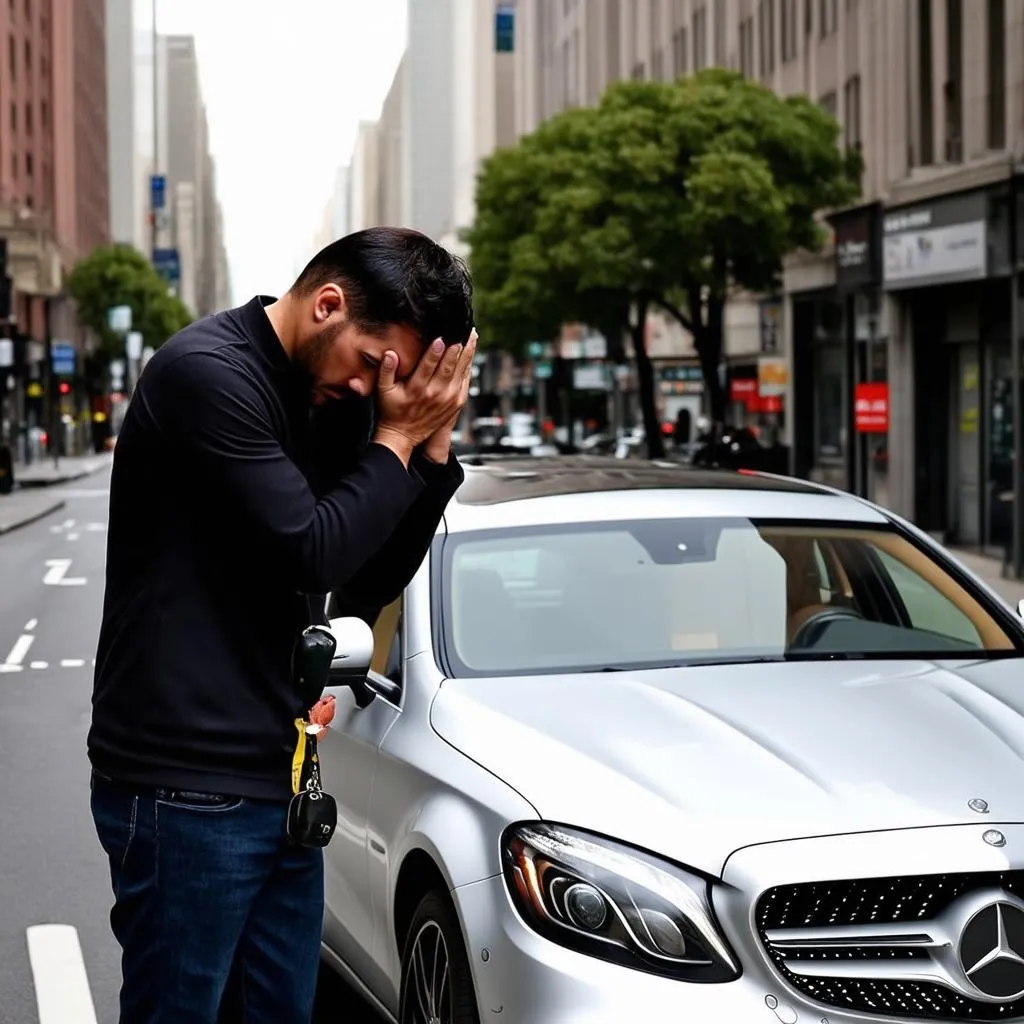 Stressed driver who lost their Mercedes car keys