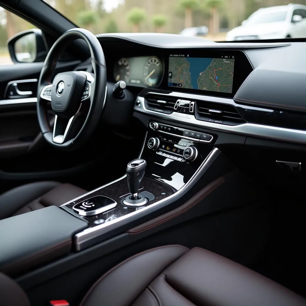 Luxurious Car Interior with Leather Dashboard