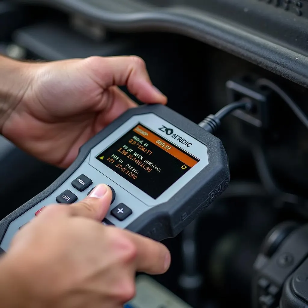 Mechanic Using a Map Scanning Tool