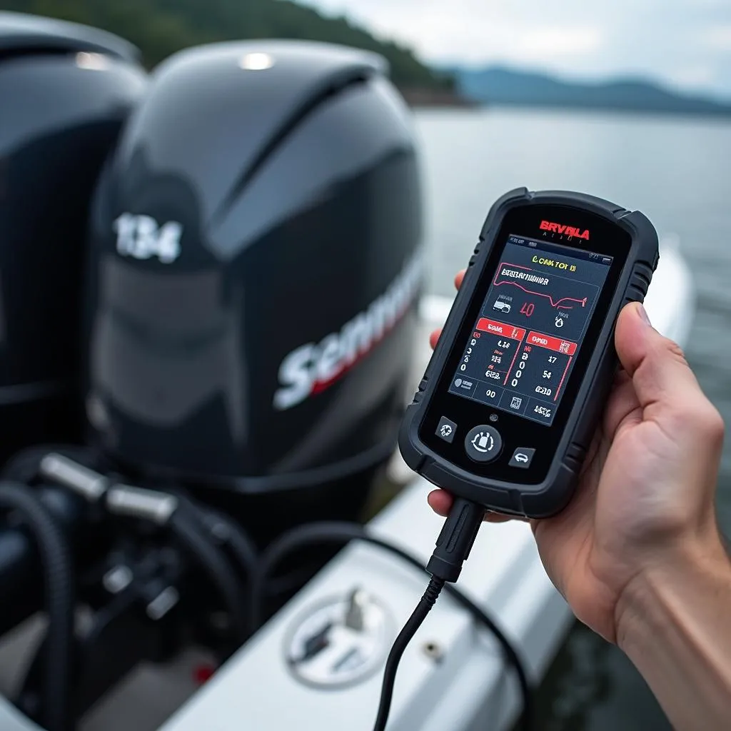 Marine scan tool connected to a boat engine