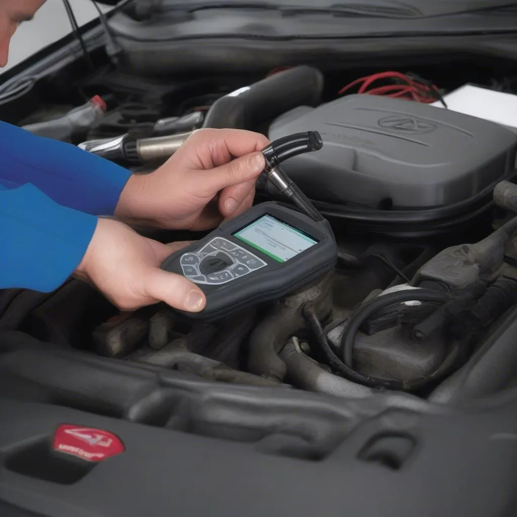 Mechanic using Matco Scan Tool Maximus to diagnose a faulty oxygen sensor