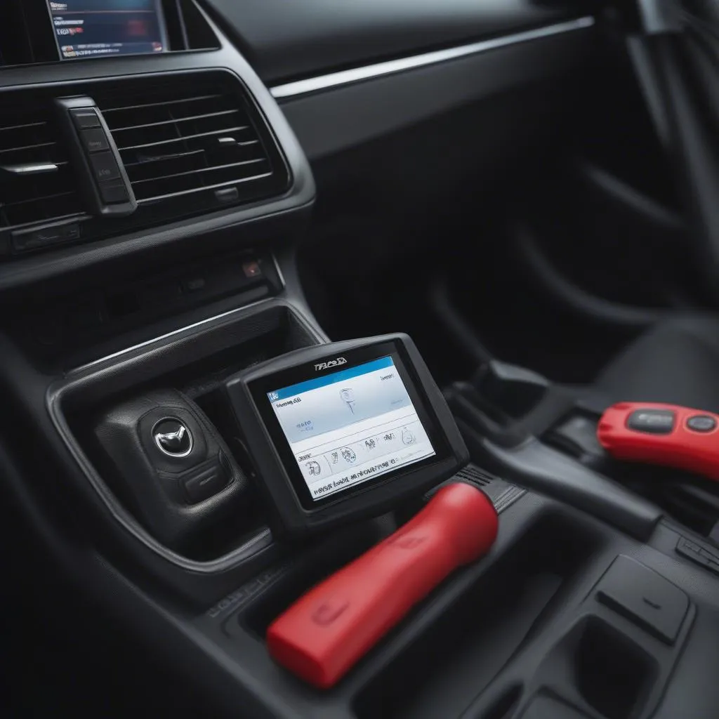 Mazda dealer scan tool connected to a car