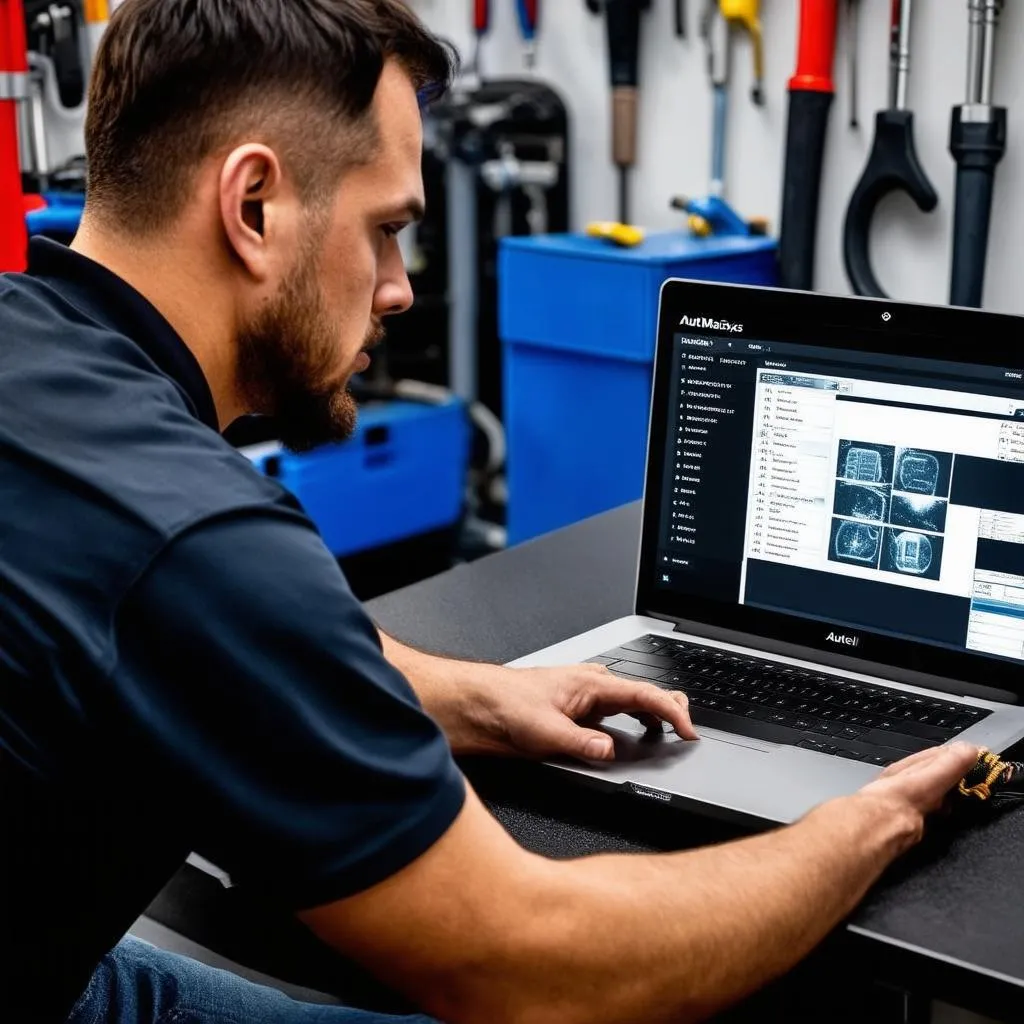 Mechanic analyzing diagnostic images on a computer