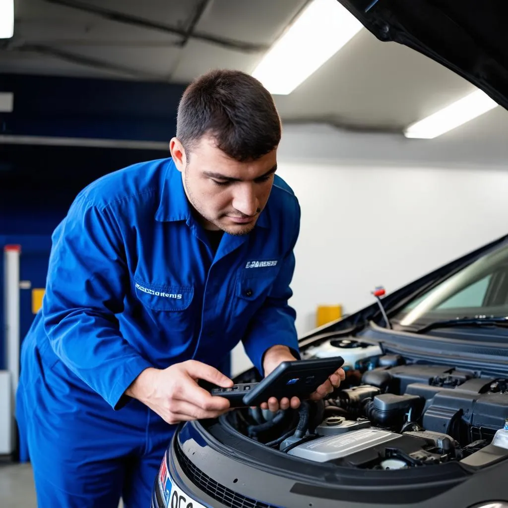 Mechanic Analyzing Scan Tool Data