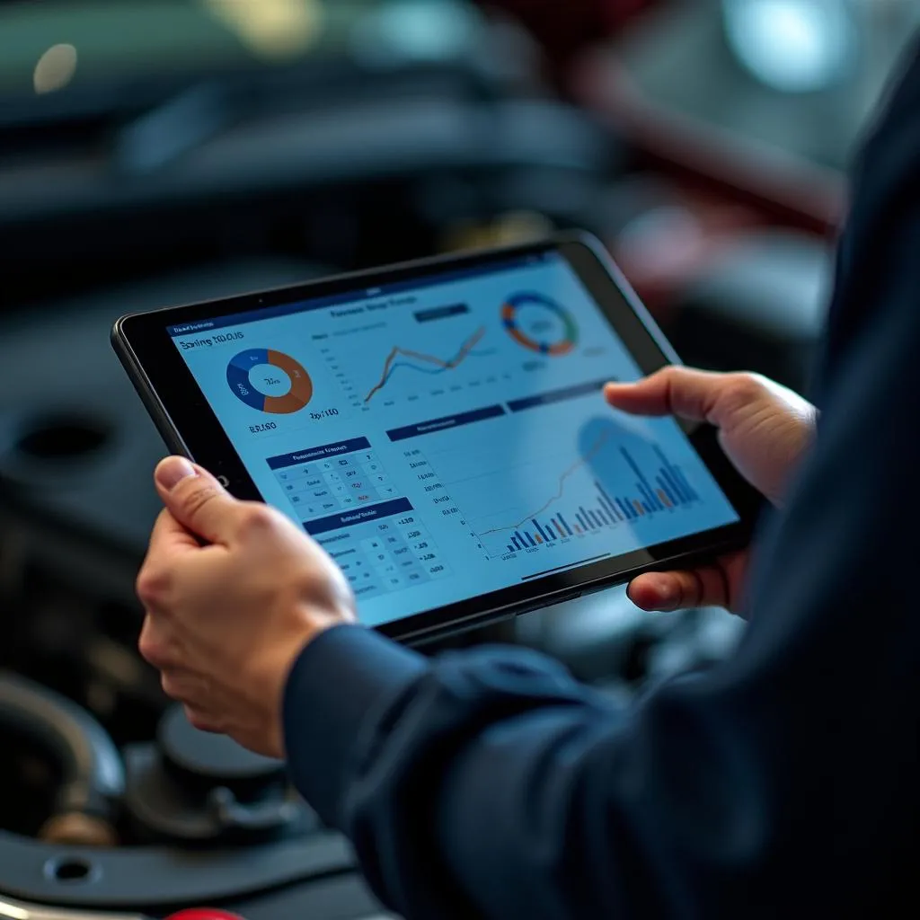 Mechanic reviewing data from an Intel scanning tool