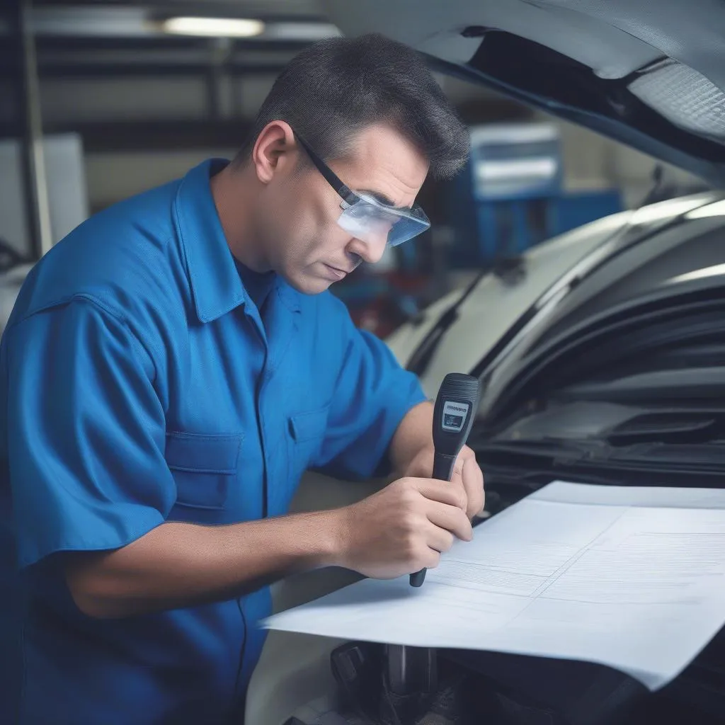 Mechanic Reviewing Emission Test Data