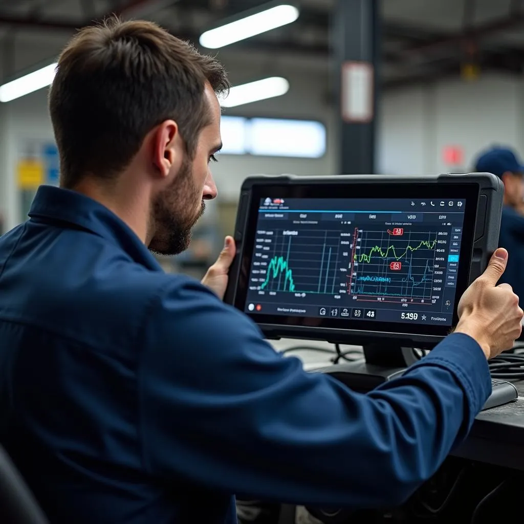 Mechanic Analyzing Scan Tool Data