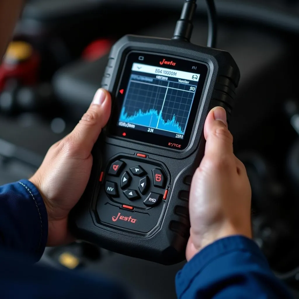 Mechanic reviews diagnostic data on a scan tool screen