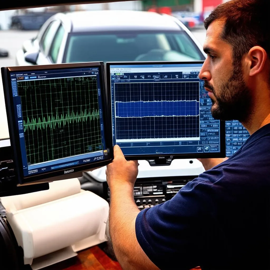 Mechanic reviewing waveforms on Pico Scope