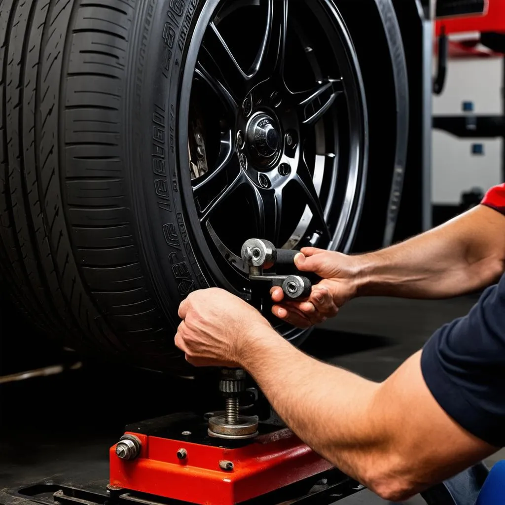 Mechanic Balancing Car Tires