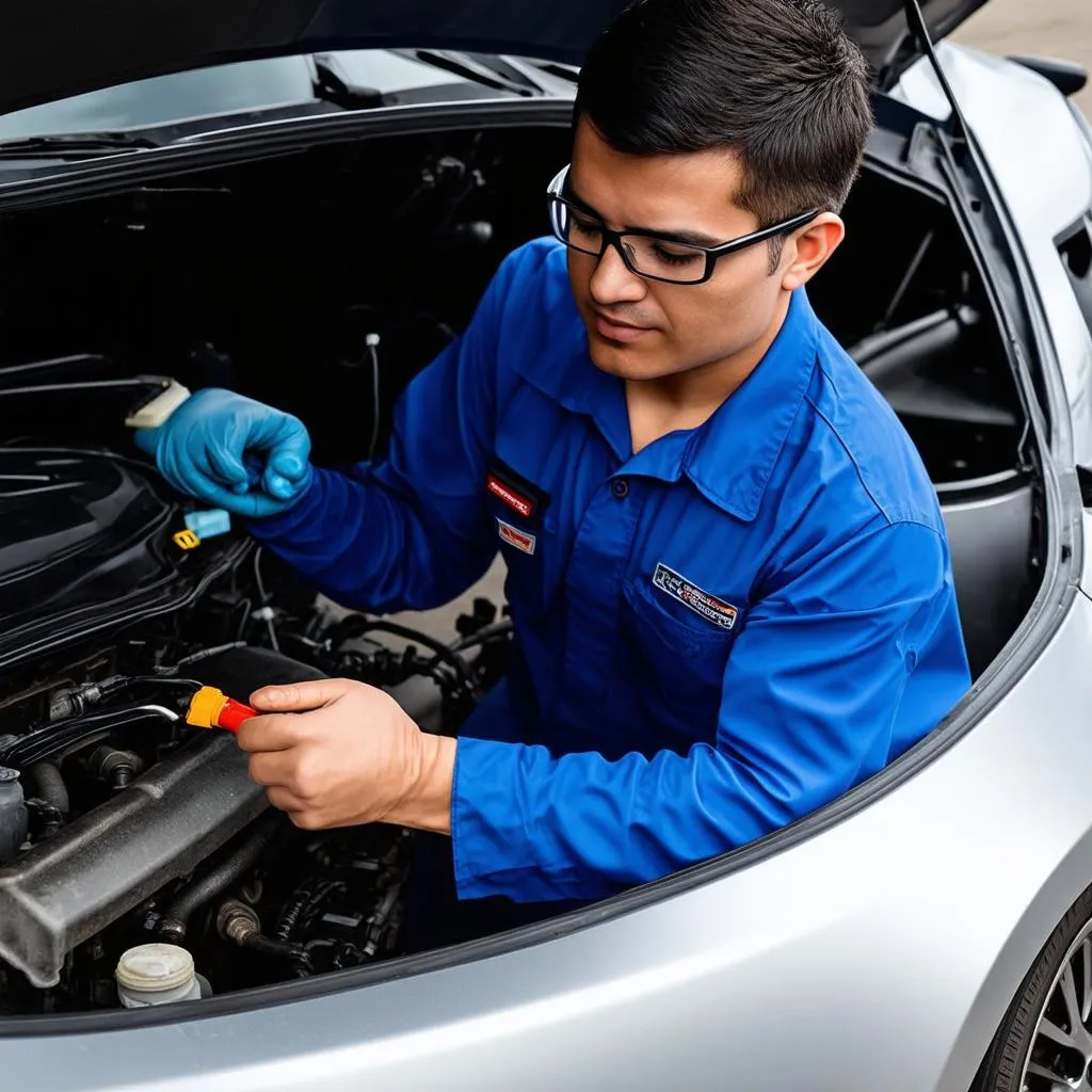 Mechanic Checking Brake Fluid