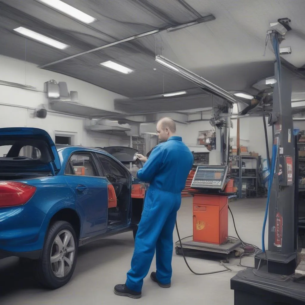 Mechanic Inspecting Car