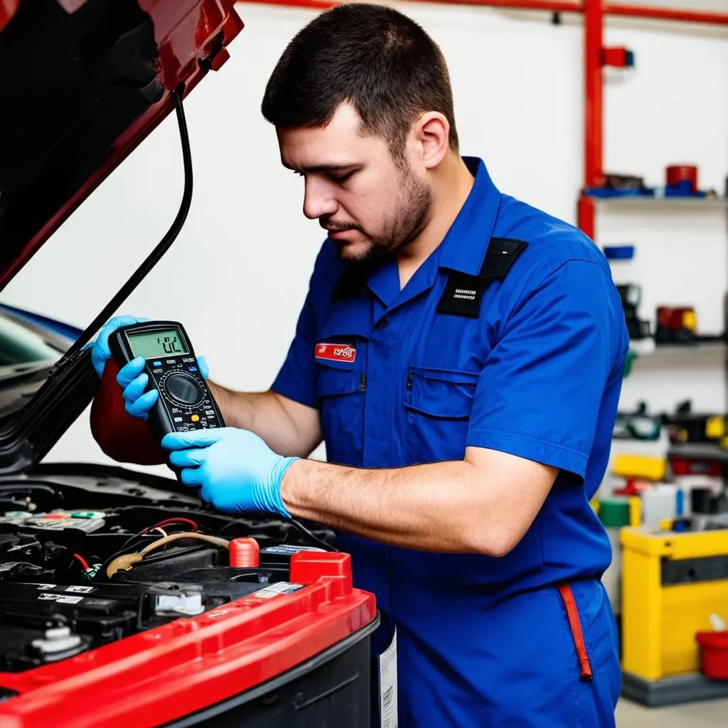 Mechanic Checking Car Battery