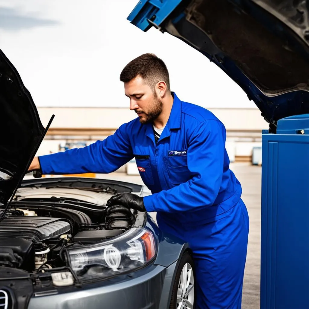 Mechanic Checking Car Engine