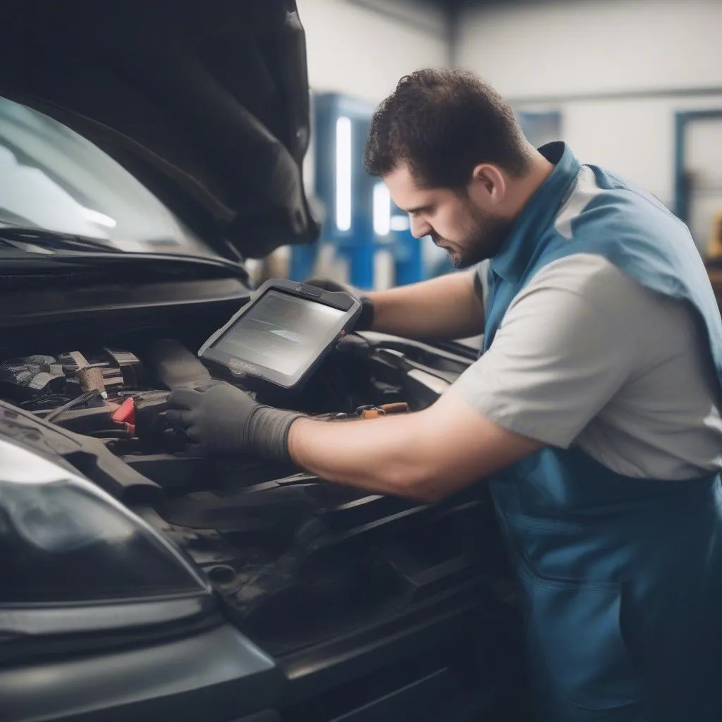 Mechanic checking car error codes