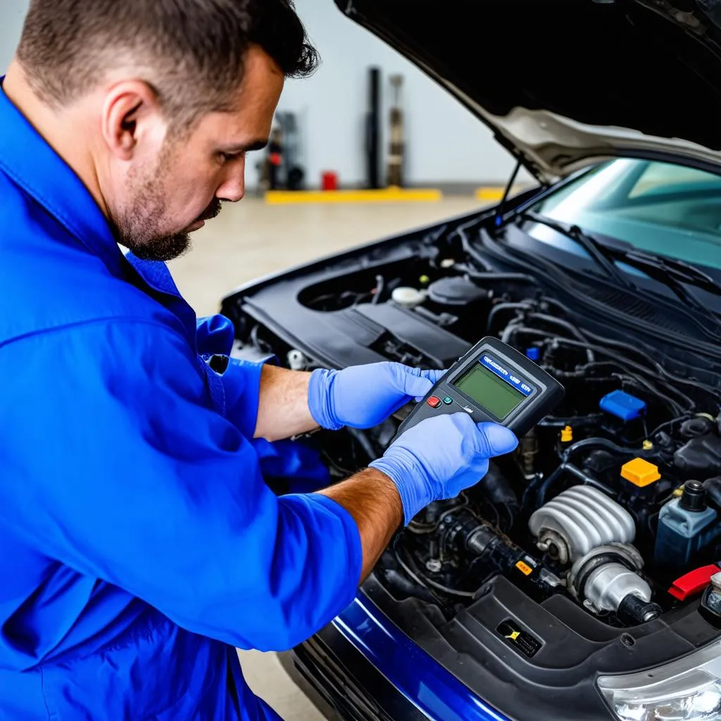 Mechanic Inspecting Car Engine