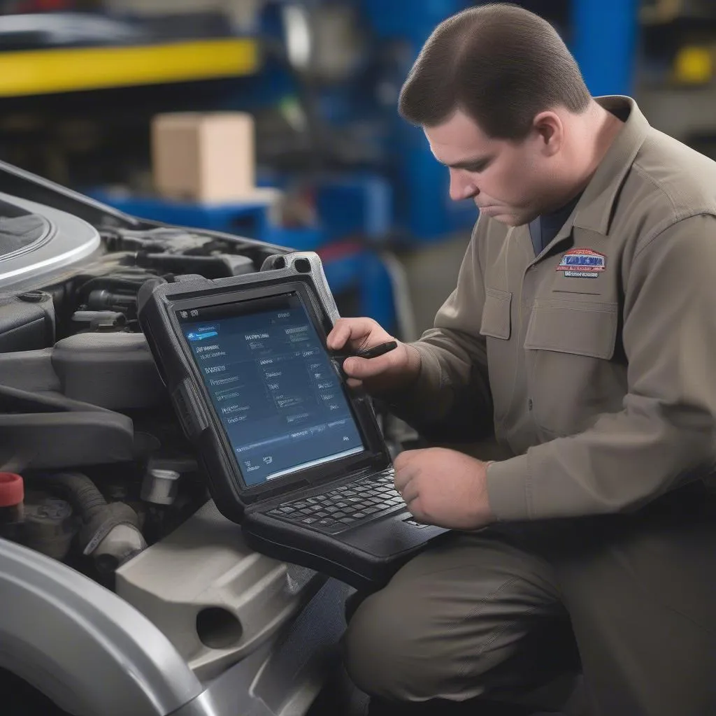 Mechanic checking engine code