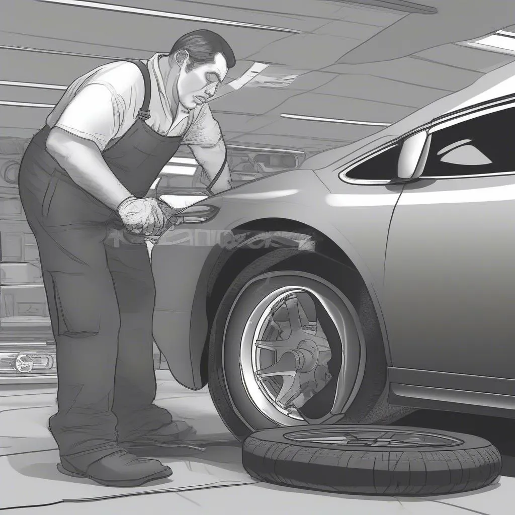 mechanic checking tires