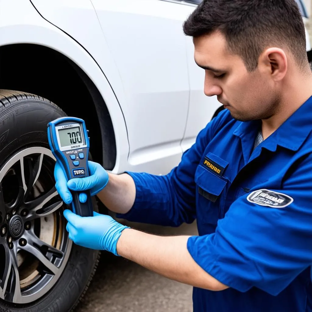 Mechanic Inspecting TPMS Sensor