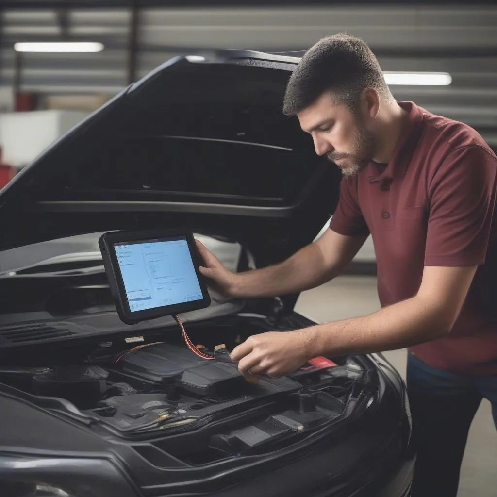 Mechanic Connecting Scanner to OBD2 Port