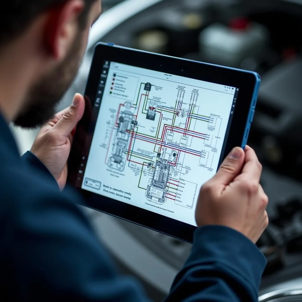 Mechanic Consulting Service Information on Tablet