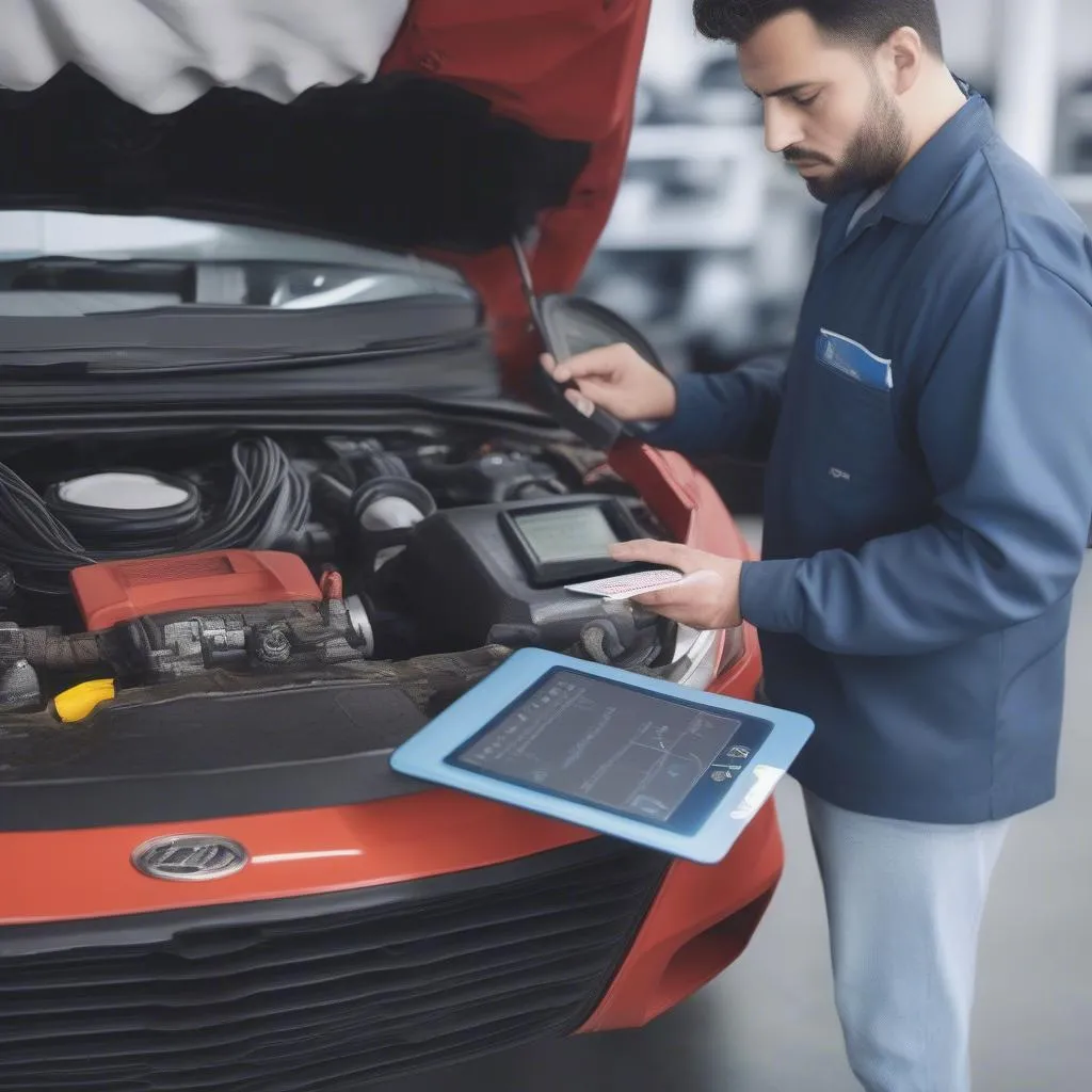 Mechanic Diagnosing a Car