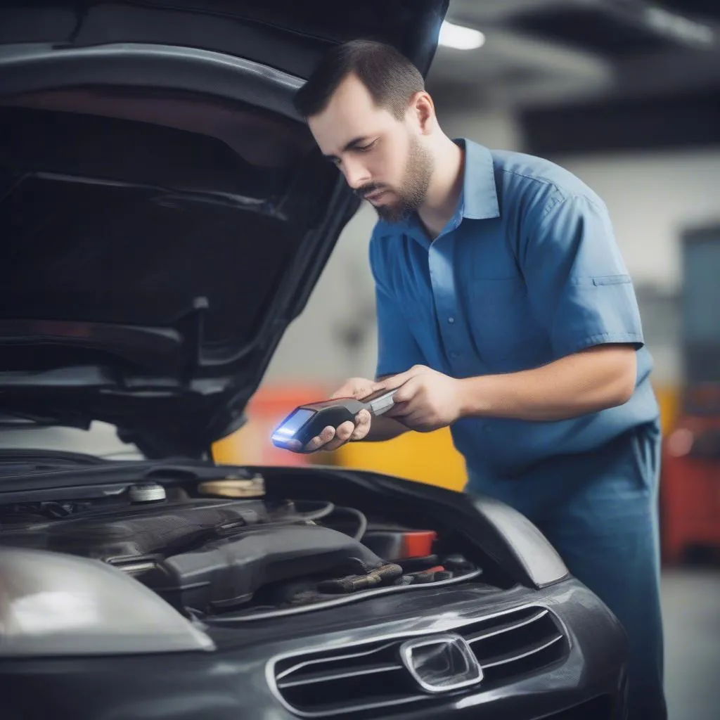 Mechanic Diagnosing Car