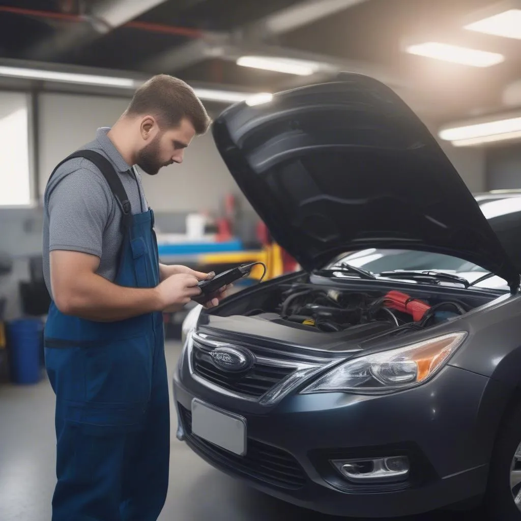 Mechanic Diagnosing Car Problem