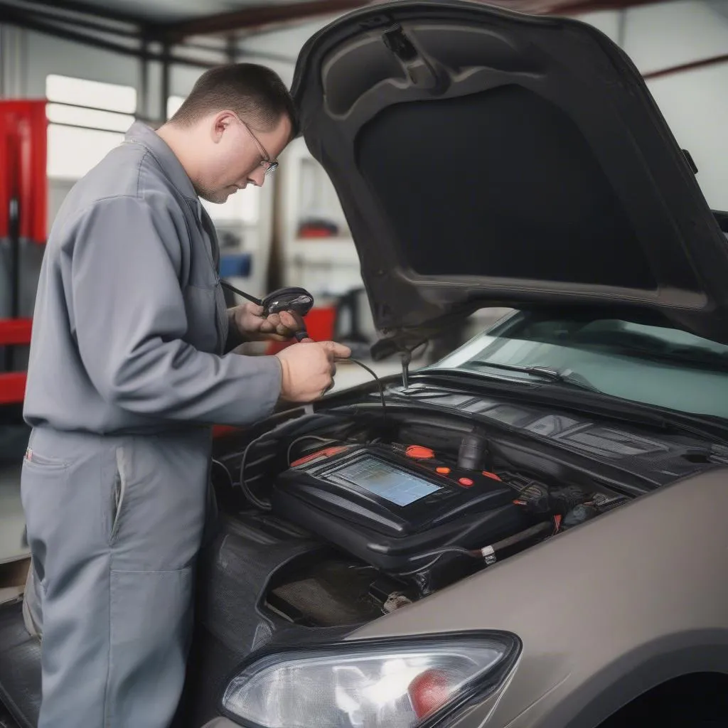 Mechanic diagnosing a car problem