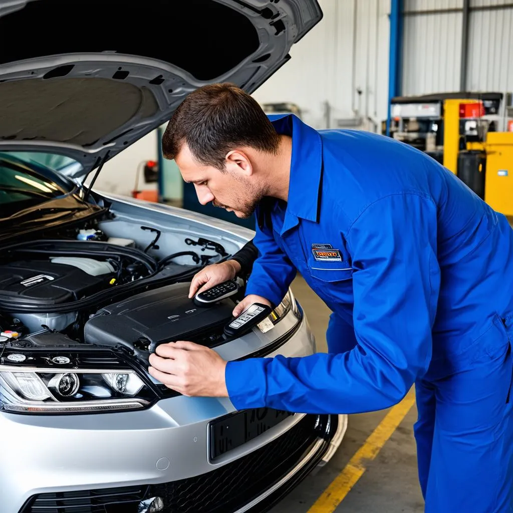 Mechanic inspecting a car engine