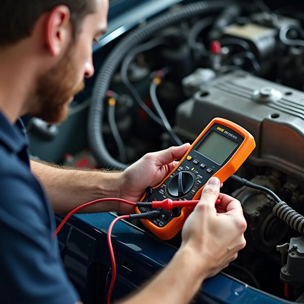 Mechanic Diagnosing Car Transmission Issue