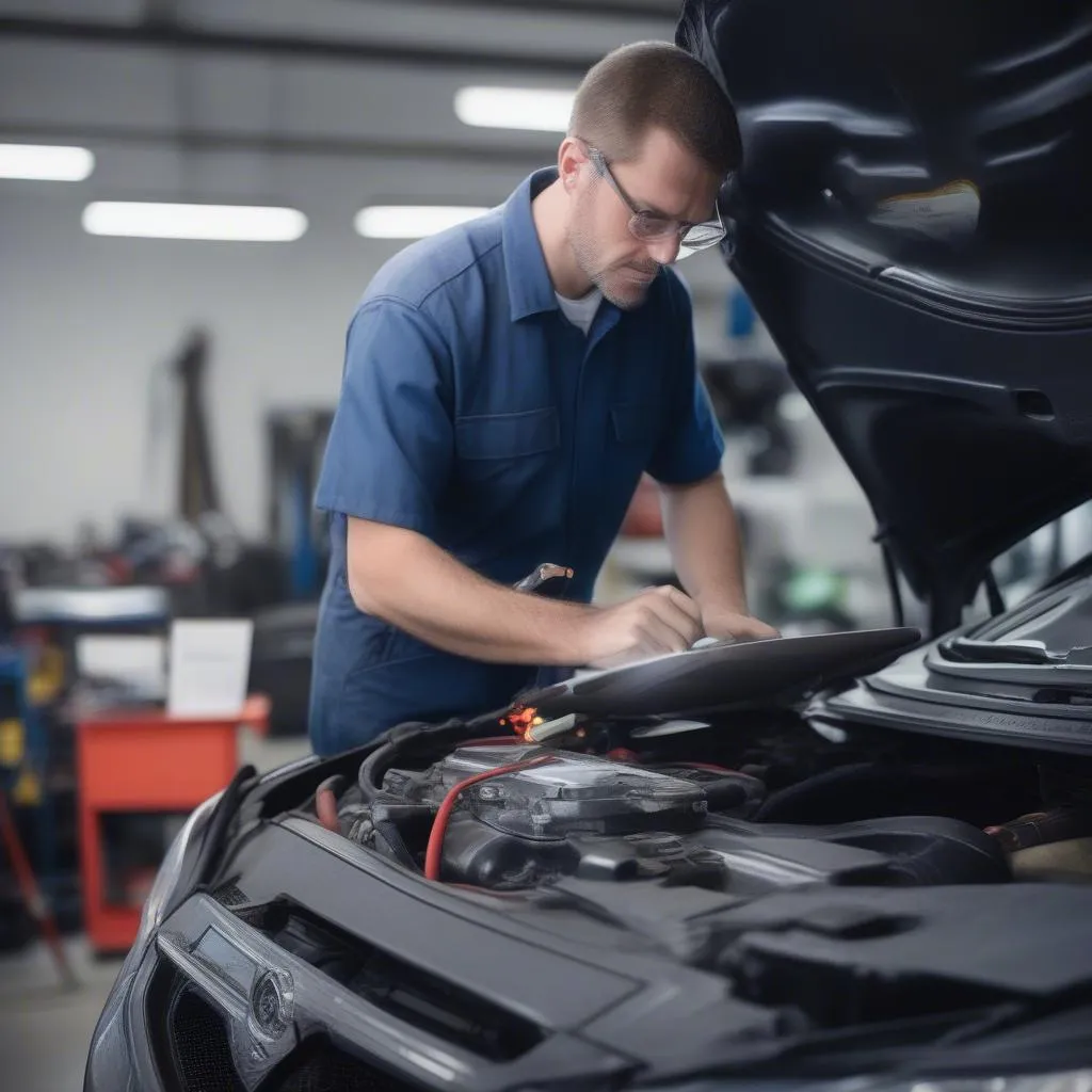 mechanic diagnosing vacuum leak